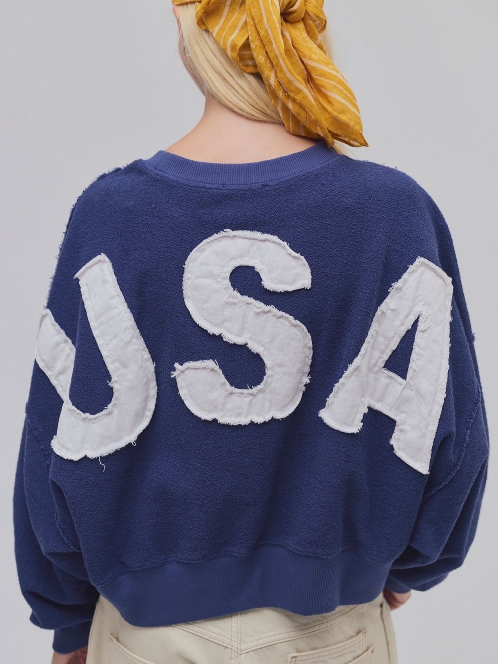 NWT Free People X Tricia Fix USA Crewneck in Navy Combo Size S